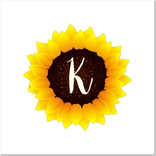 Floral Monogram K Bright Yellow Sunflower Posters and Art